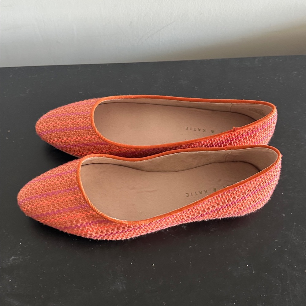 Cute Orange flat casual shoes with round pointy toes never worn